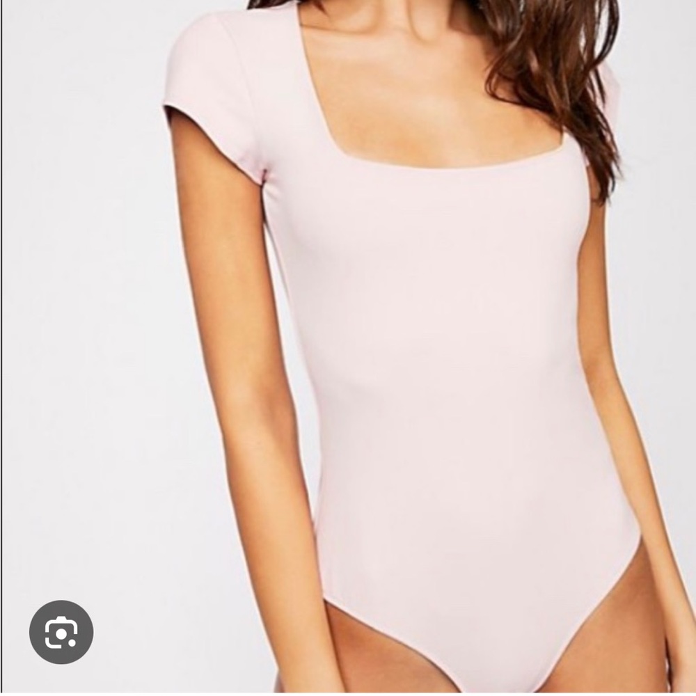 Free People Pink Square Neck Bodysuit